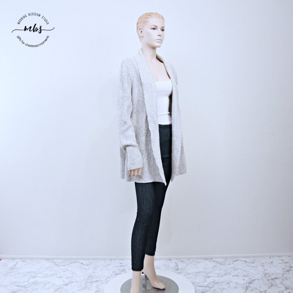 LL Bean Cotton Knit Open Cardigan Light Gray Women XL‎